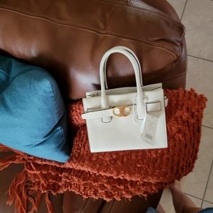 Tory Burch White Gemini link leather tote mini